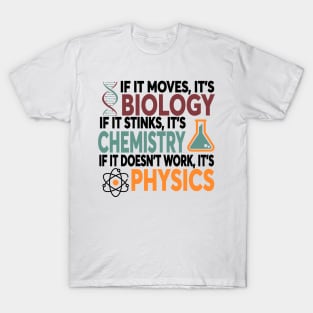 If It Moves It's Biology If It Stinks It's Chemistry If It Doesn't Work It's Physics T-Shirt